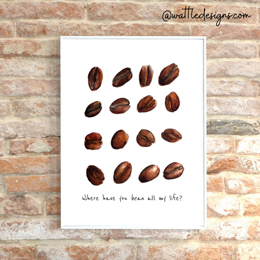 Coffee bean kitchen wall art print by Wattle Designs