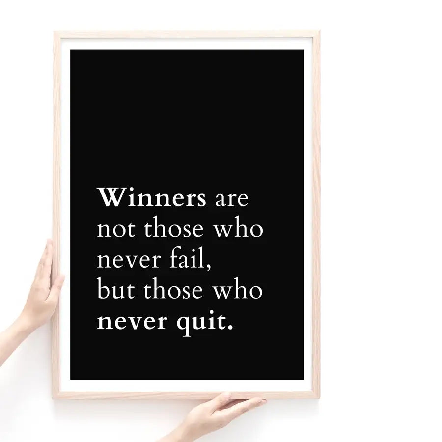 Winners quote print in black by Wattle Designs