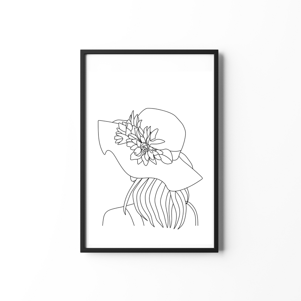 one line print of woman in a hat by Wattle Designs