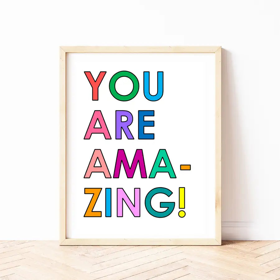 rainbow coloured quote print 'you are amazing'