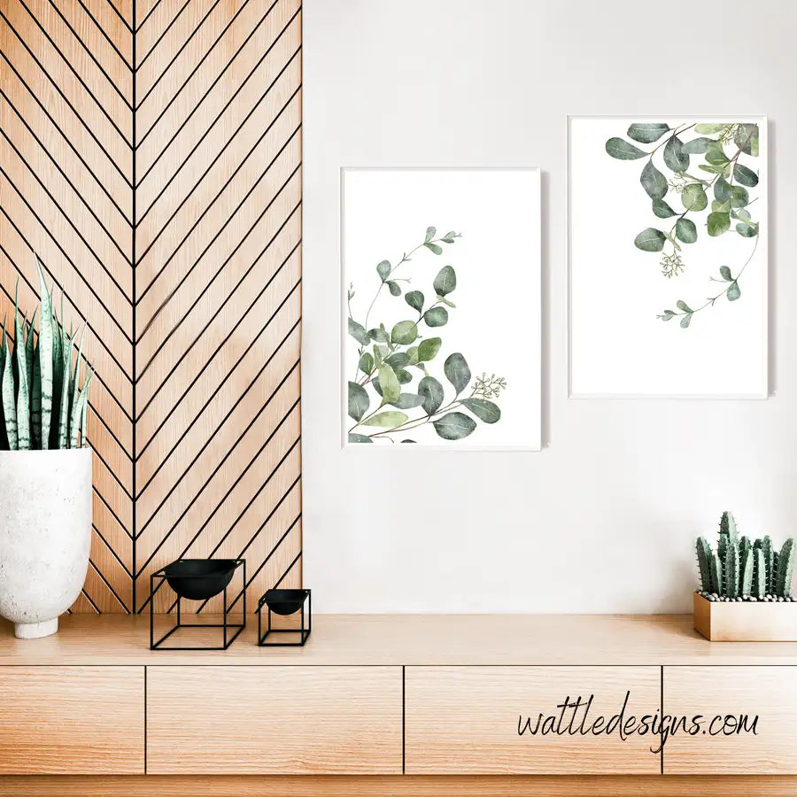 green art prints in lounge room