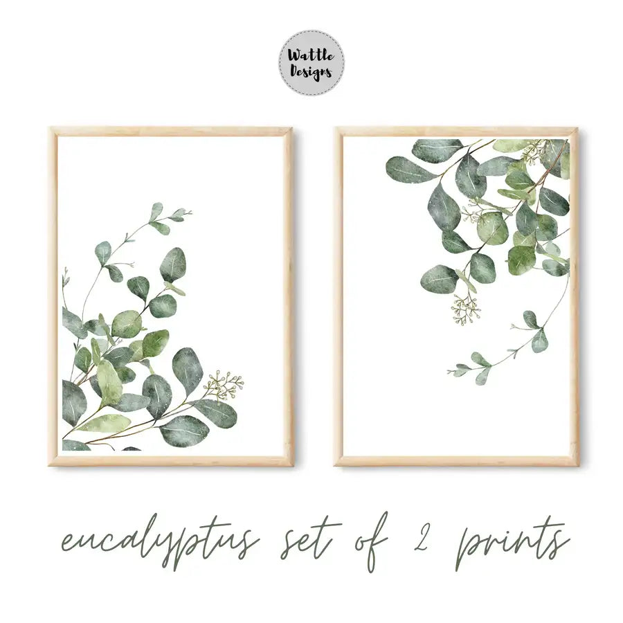 Set of Two Eucalyptus Botanical Art Prints - Wattle Designs