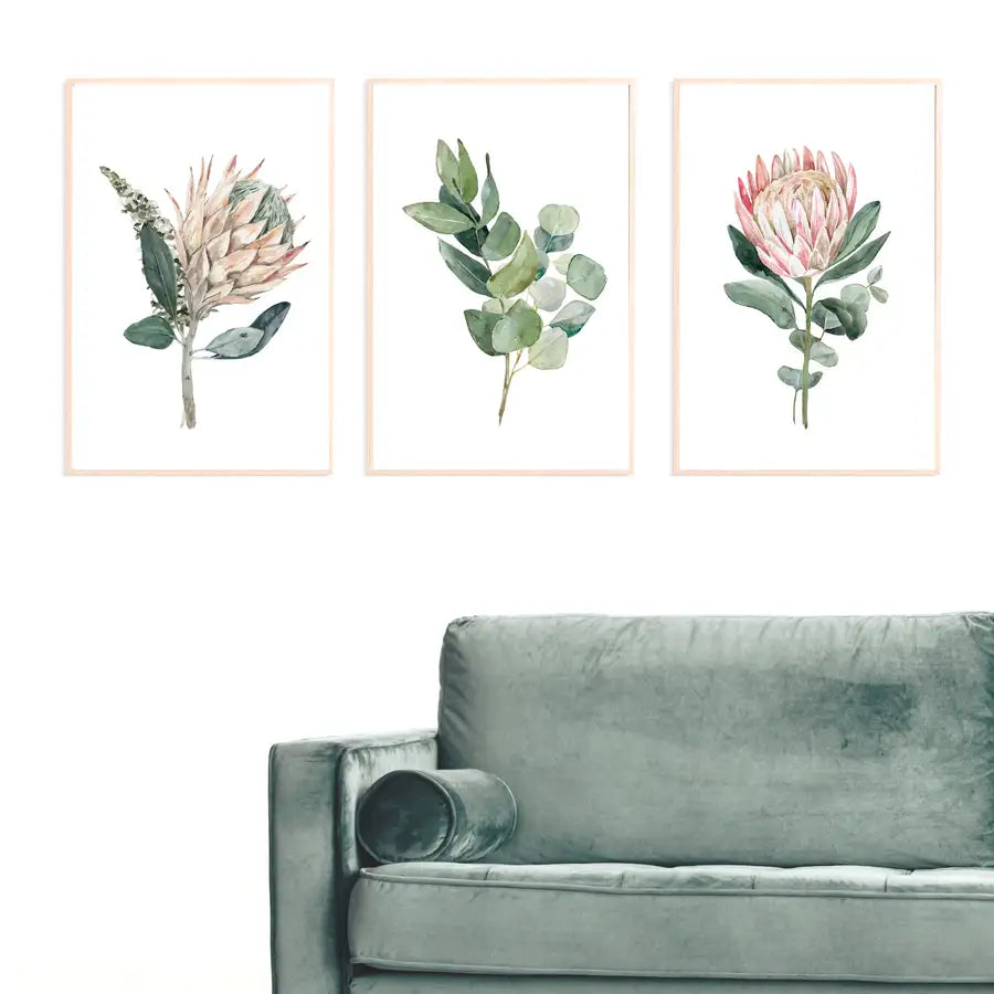 pastel pink and green floral wall art prints