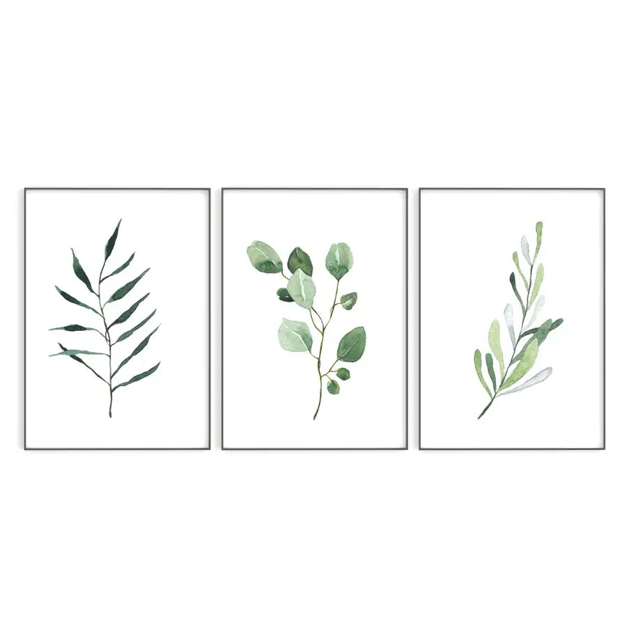 Set of 3 Watercolour Leaf Art Prints - Wattle Designs