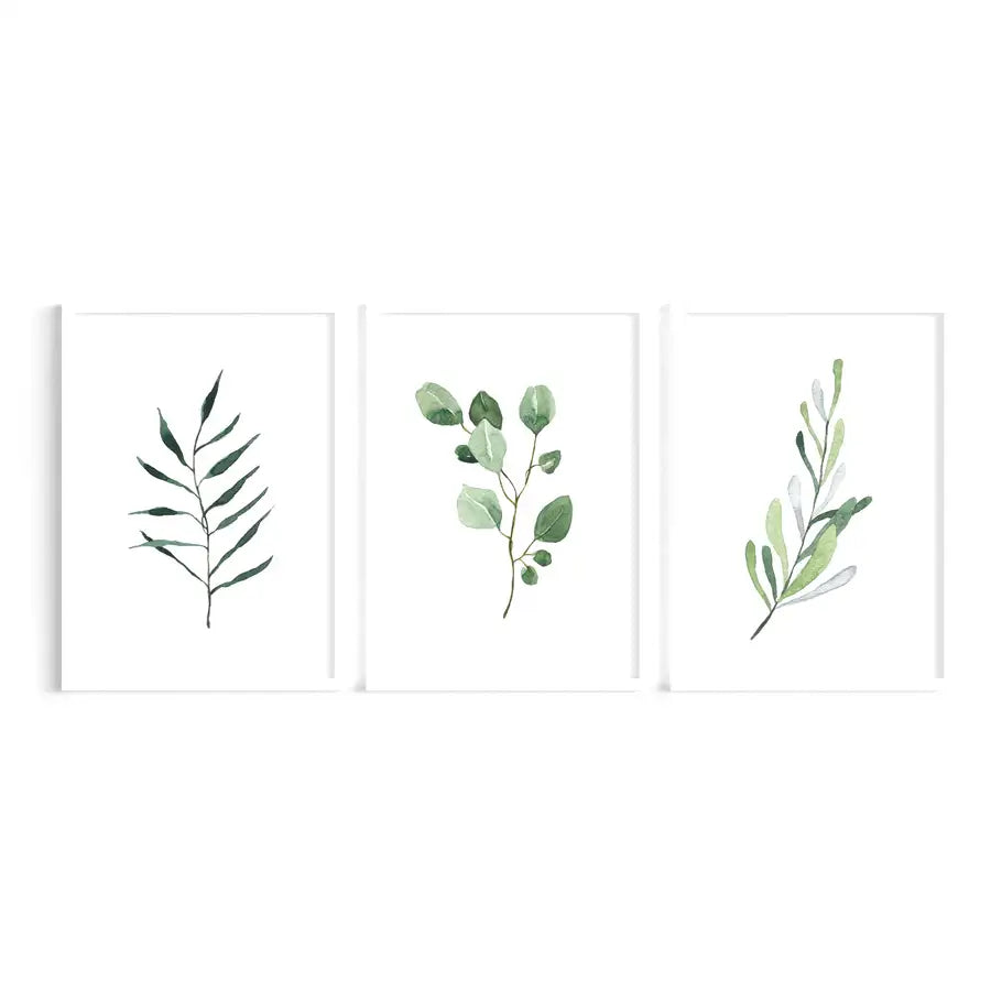 set of 3 watercolour leaf prints