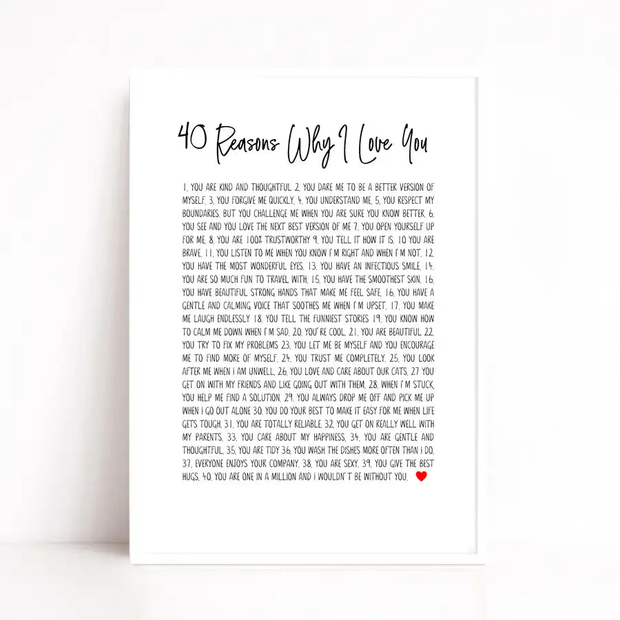 Reasons Why We Love You | 40th Birthday Gift | Any Milestone Birthday - Wattle Designs