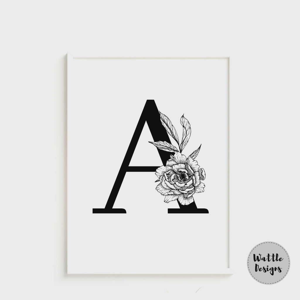Video showing Initial letter prints with floral artwork by wattle designs