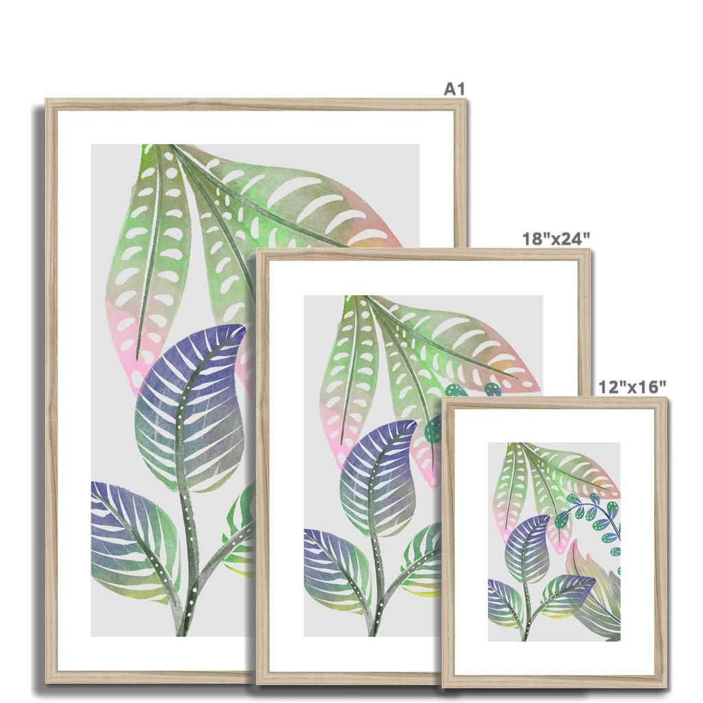 Large Pastel Leaf Print Framed & Mounted Wall Art - Wattle Designs