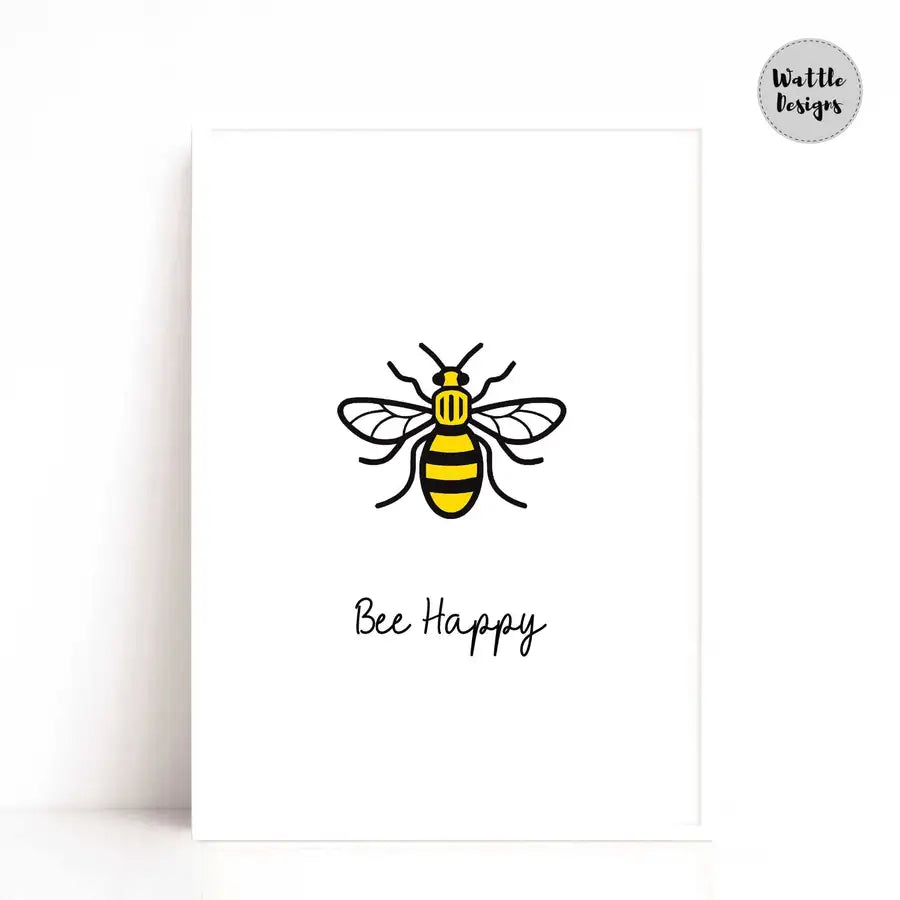 Bee Art Print, Manchester Bee Print, Personalised Bee Print Any Text - Wattle Designs