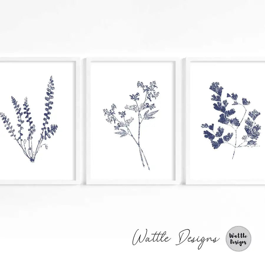 Blue Botanical Set of 3 Prints wall art prints - Wattle Designs