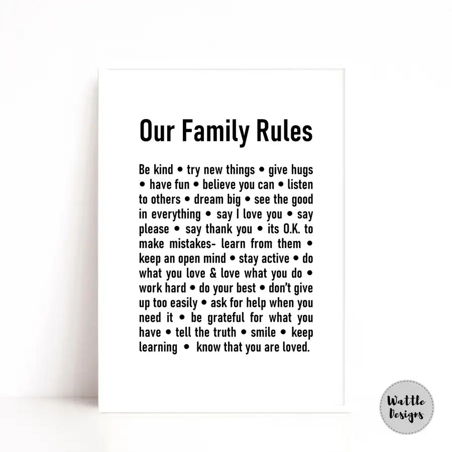 our family rules poster print