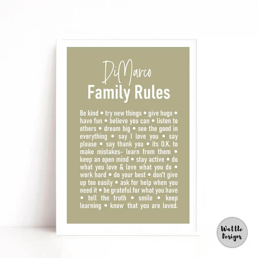 family rules poster by Wattle Designs