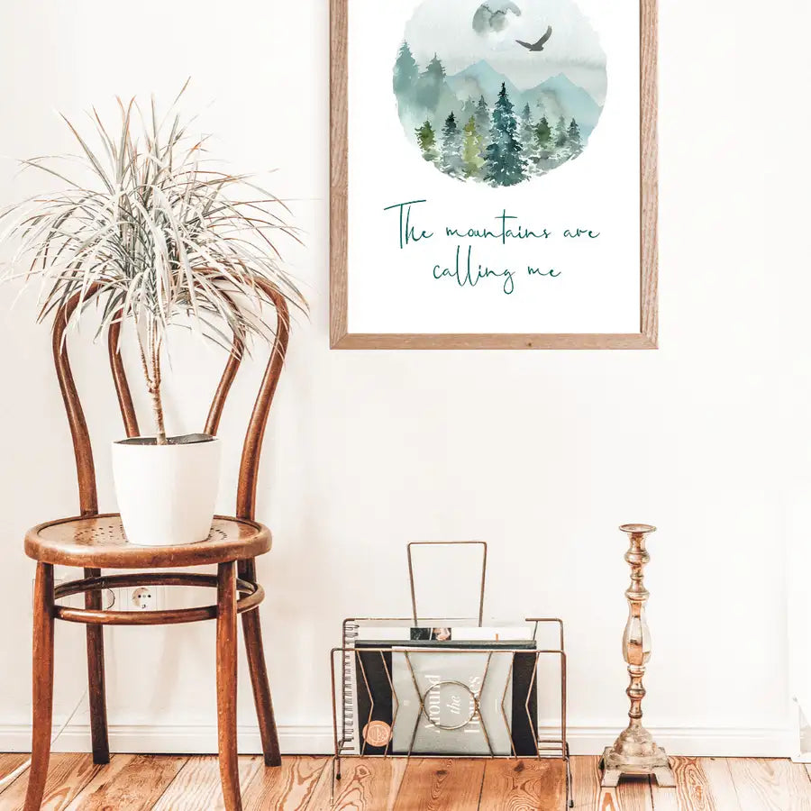 The Mountains Are Calling Quote Print, Mountain Landscape - Wattle Designs