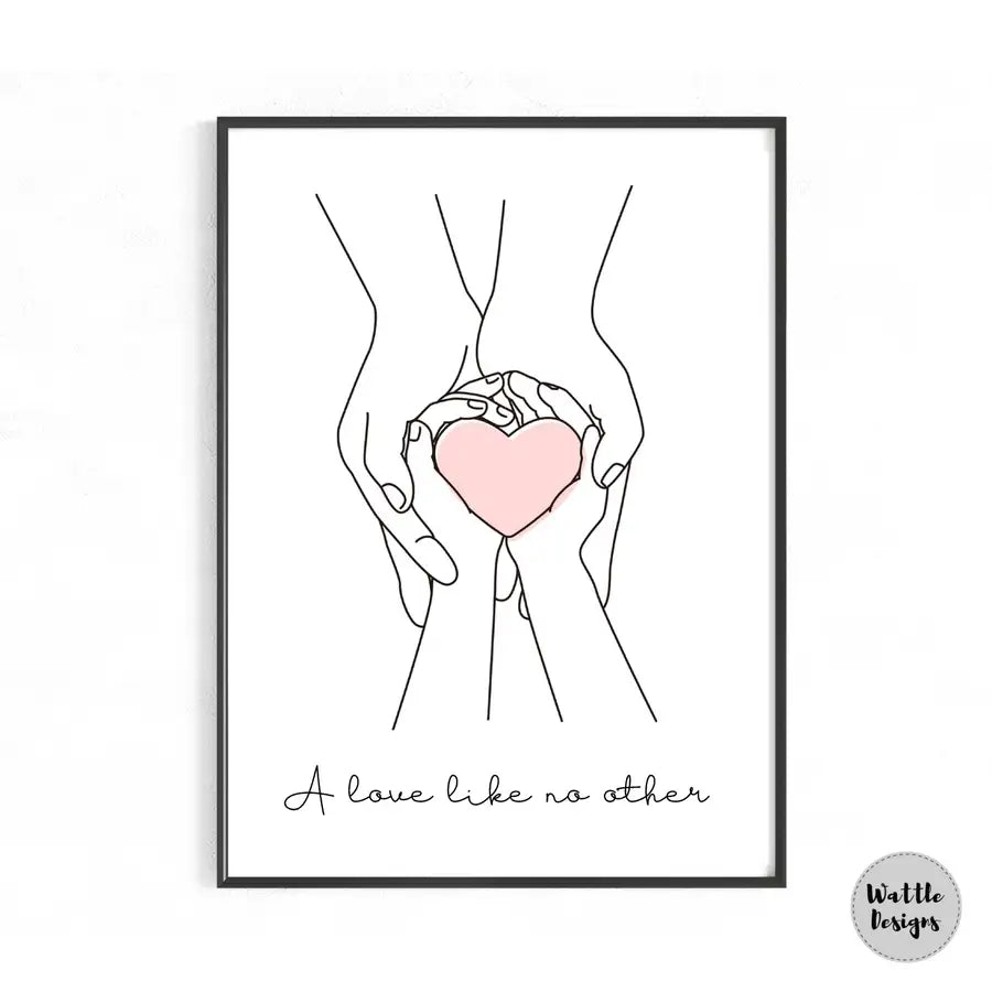 Hands Line Drawing | Personalised Mother and Baby Print - Wattle Designs
