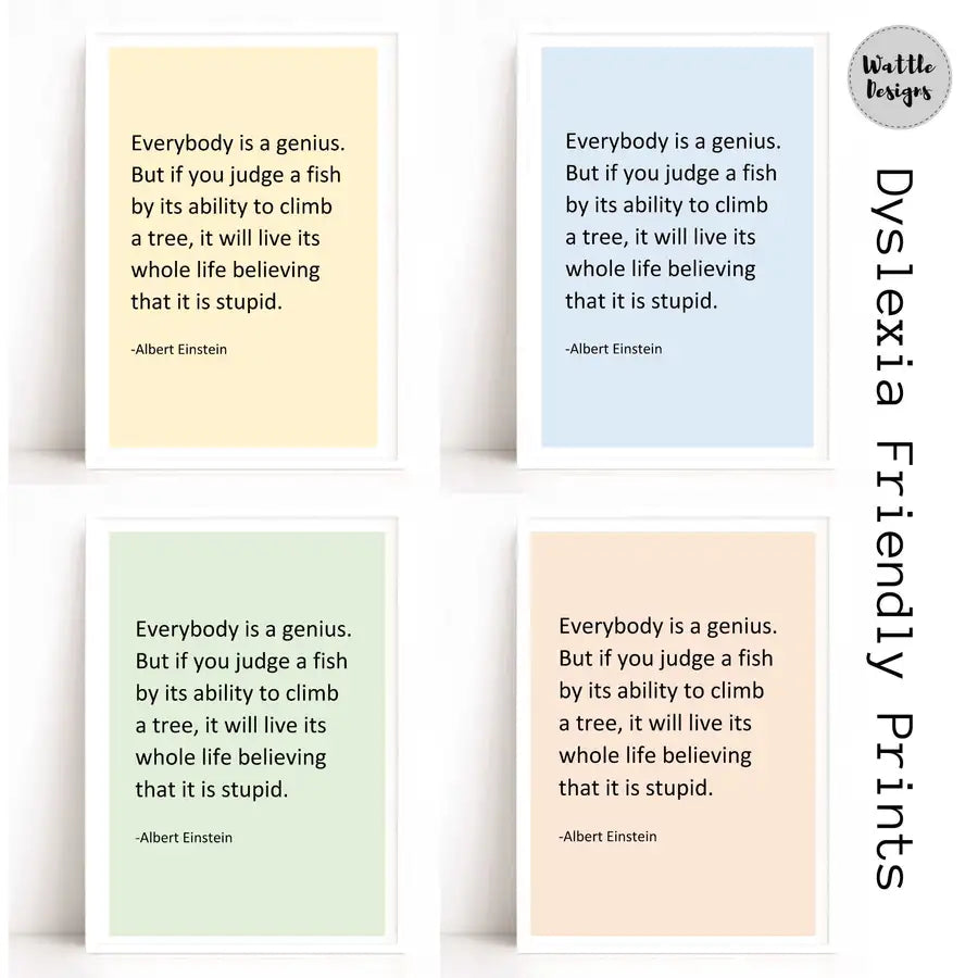 Dyslexia poster prints on coloured backgrounds