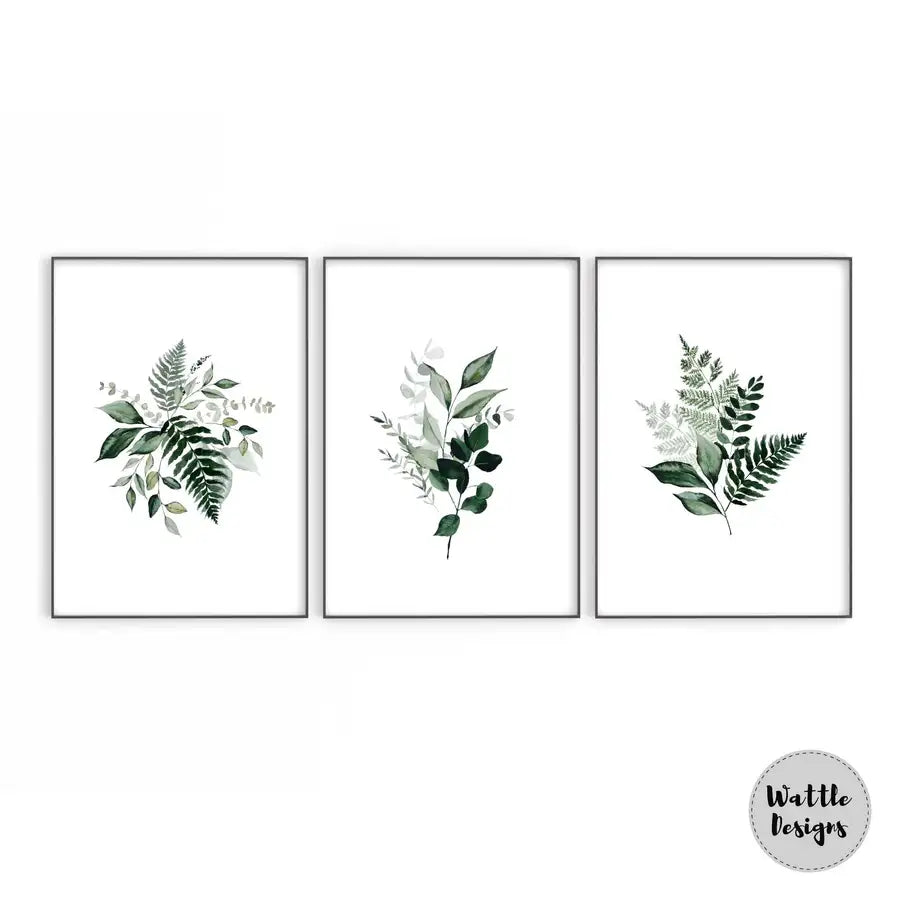set of 3 green art prints