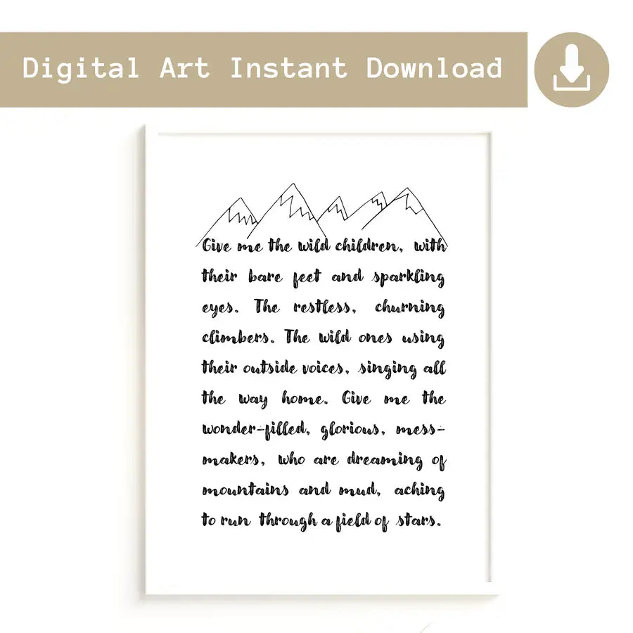 Wild Child Quote Print, Instant Download Art - Wattle Designs