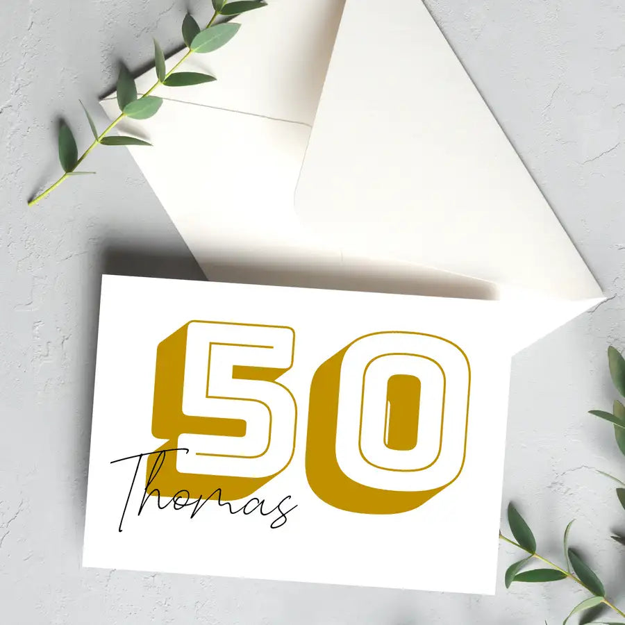 50th birthday card can be personalised with name