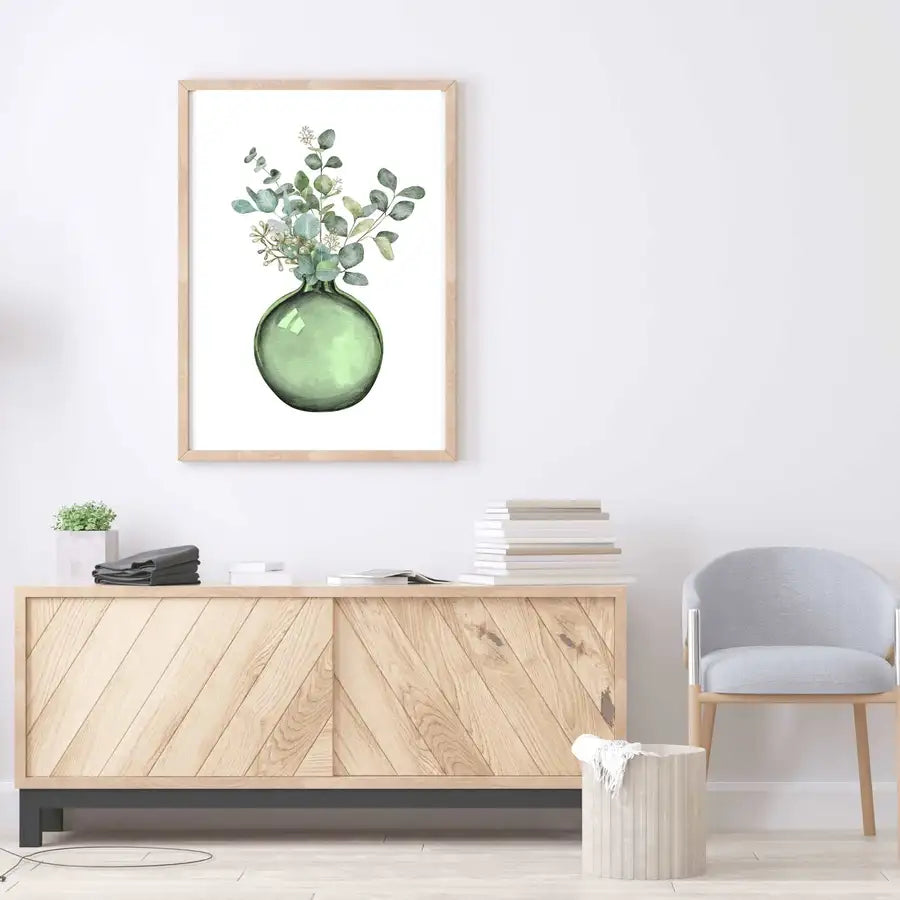 Eucalyptus Art Print, Green Vase Botanical Wall Art - Wattle Designs