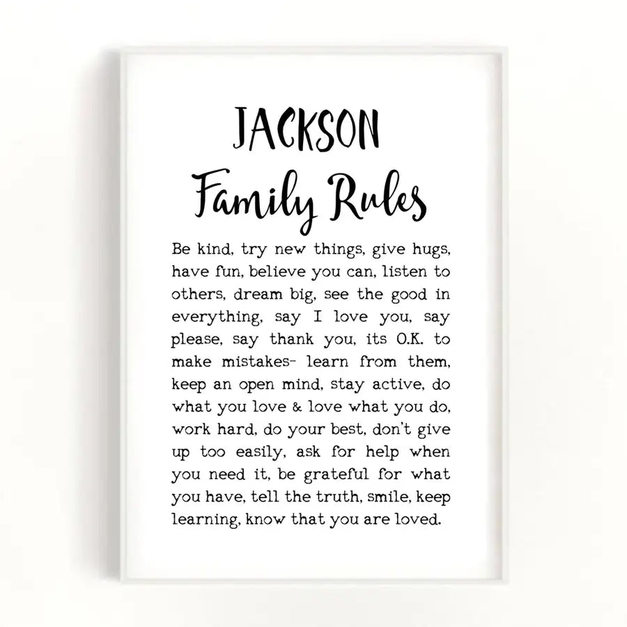 personalised family rules print