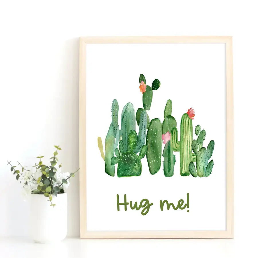 hug me cactus quote print