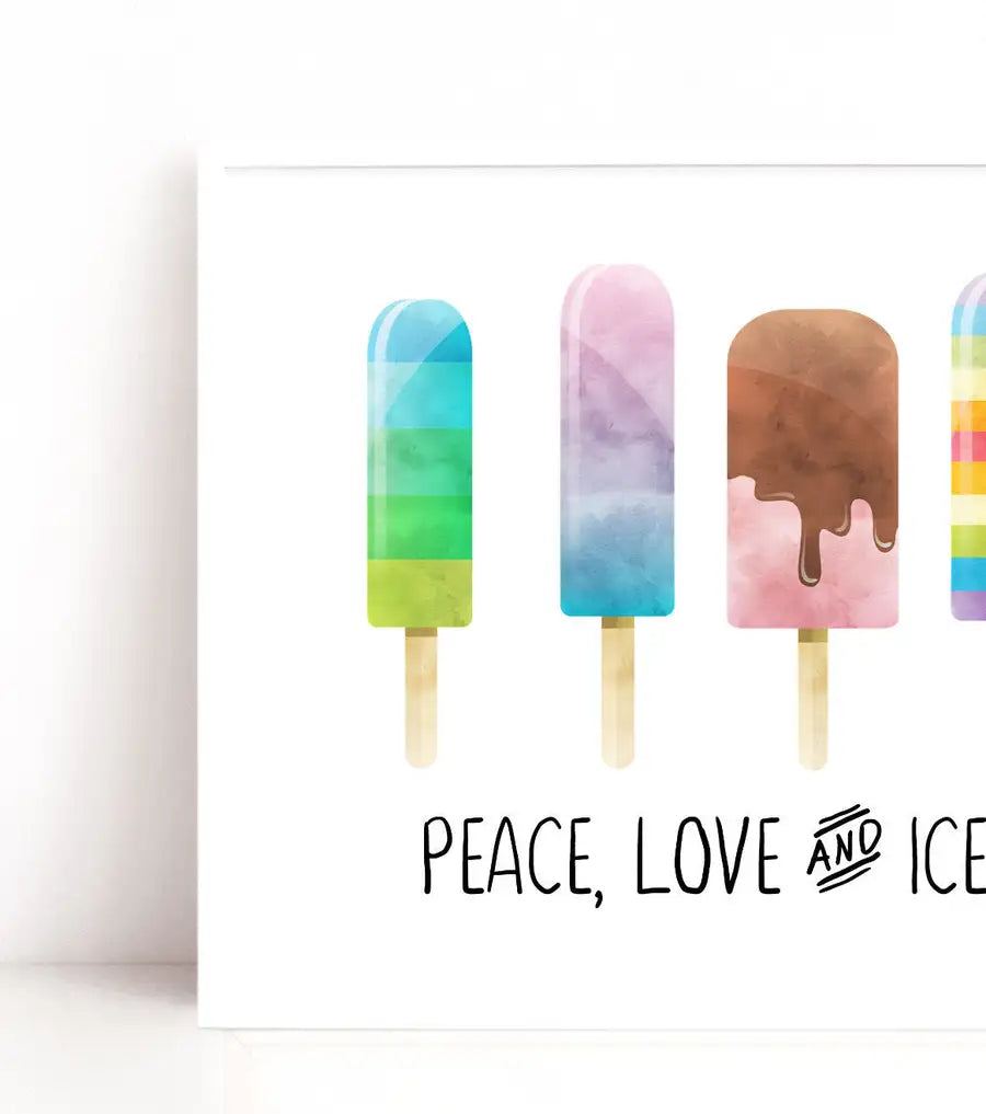 Ice Cream Art Print, Peace Love and Ice Cream - Wattle Designs