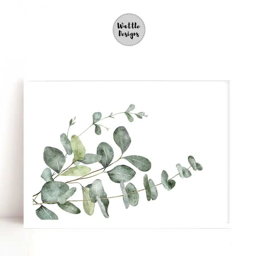 landscape wall art print with eucalyptus leaves