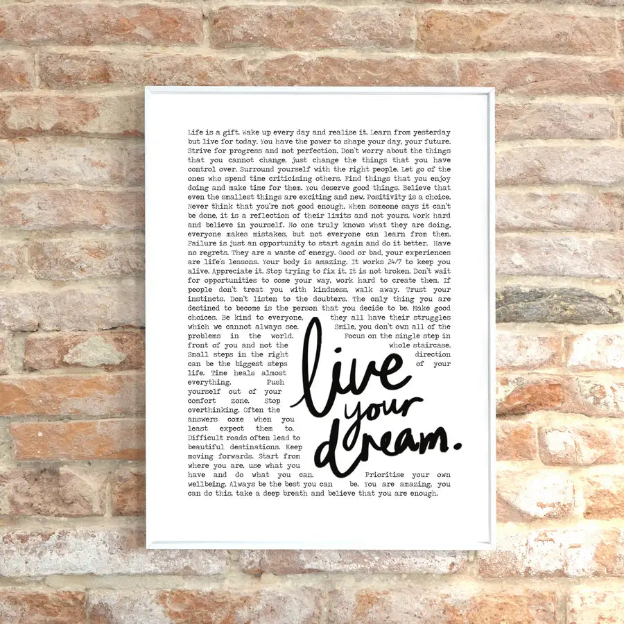 Live Your Dream Quote, Inspirational Quote Print - Wattle Designs