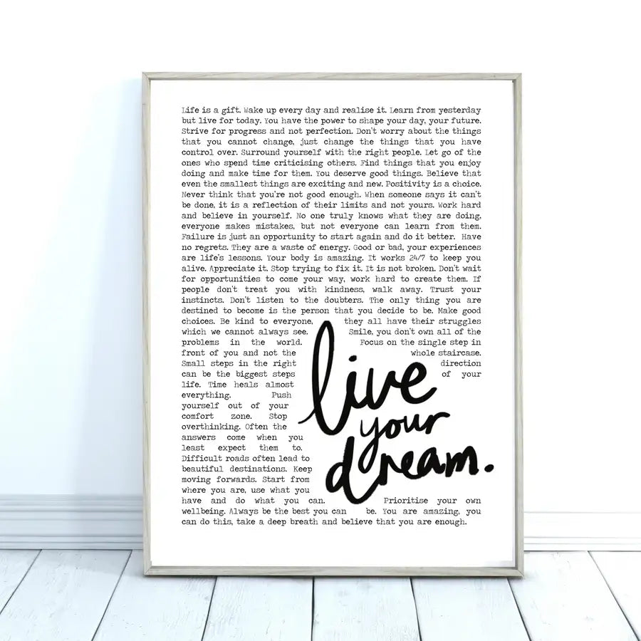 Live Your Dream Quote, Inspirational Quote Print - Wattle Designs