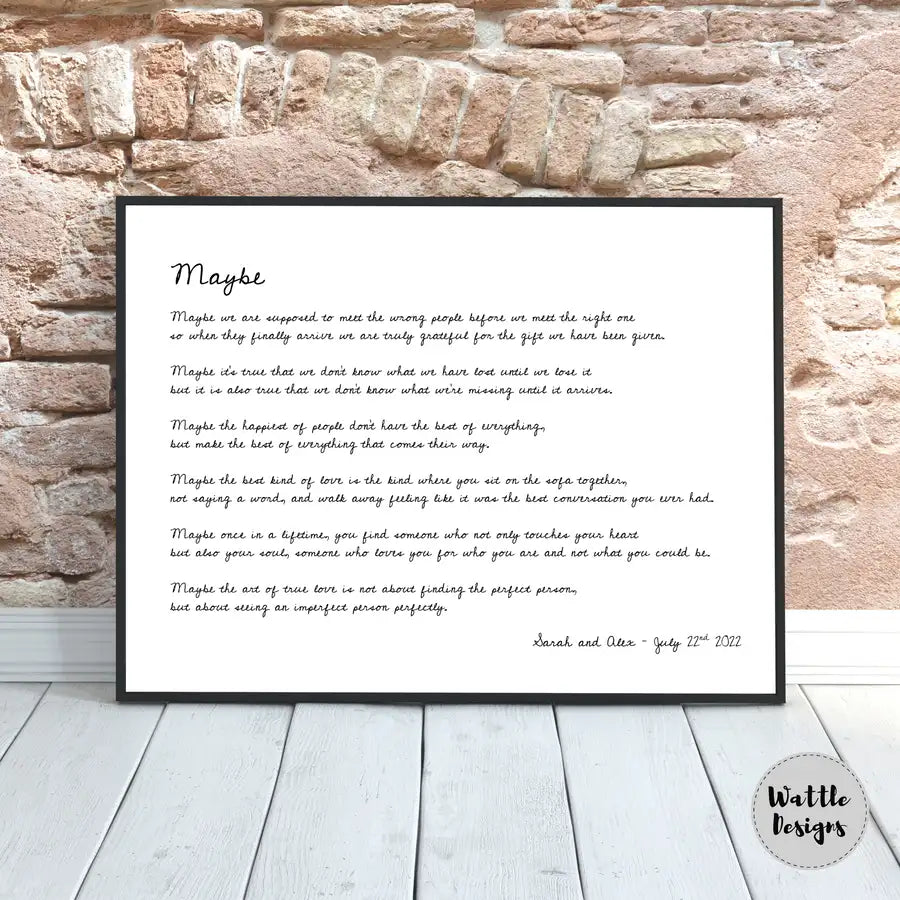 Personalised wedding poem print with the couples names and wedding date