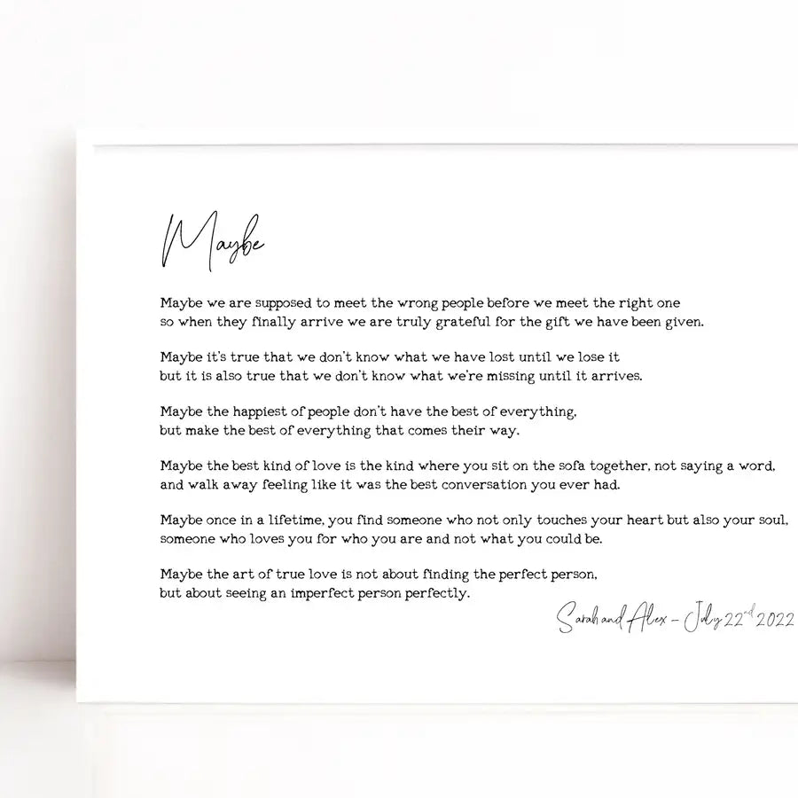 Maybe wedding poem print in a white frame with the couples names and wedding date added