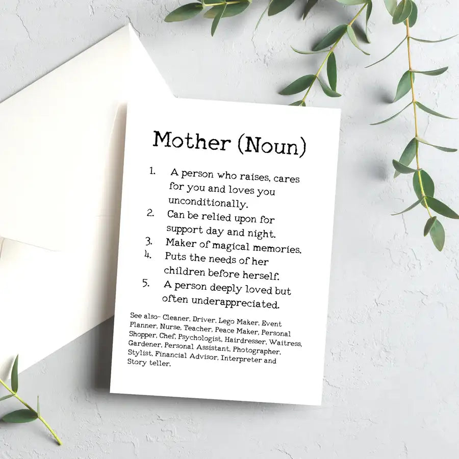 Personalised Mothers Day Greeting Card | Mother Definition - Wattle Designs