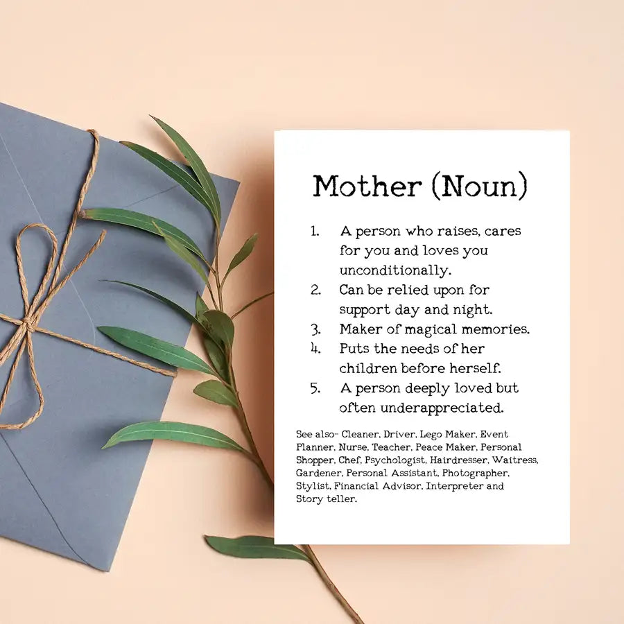 Personalised Mothers Day Greeting Card | Mother Definition - Wattle Designs