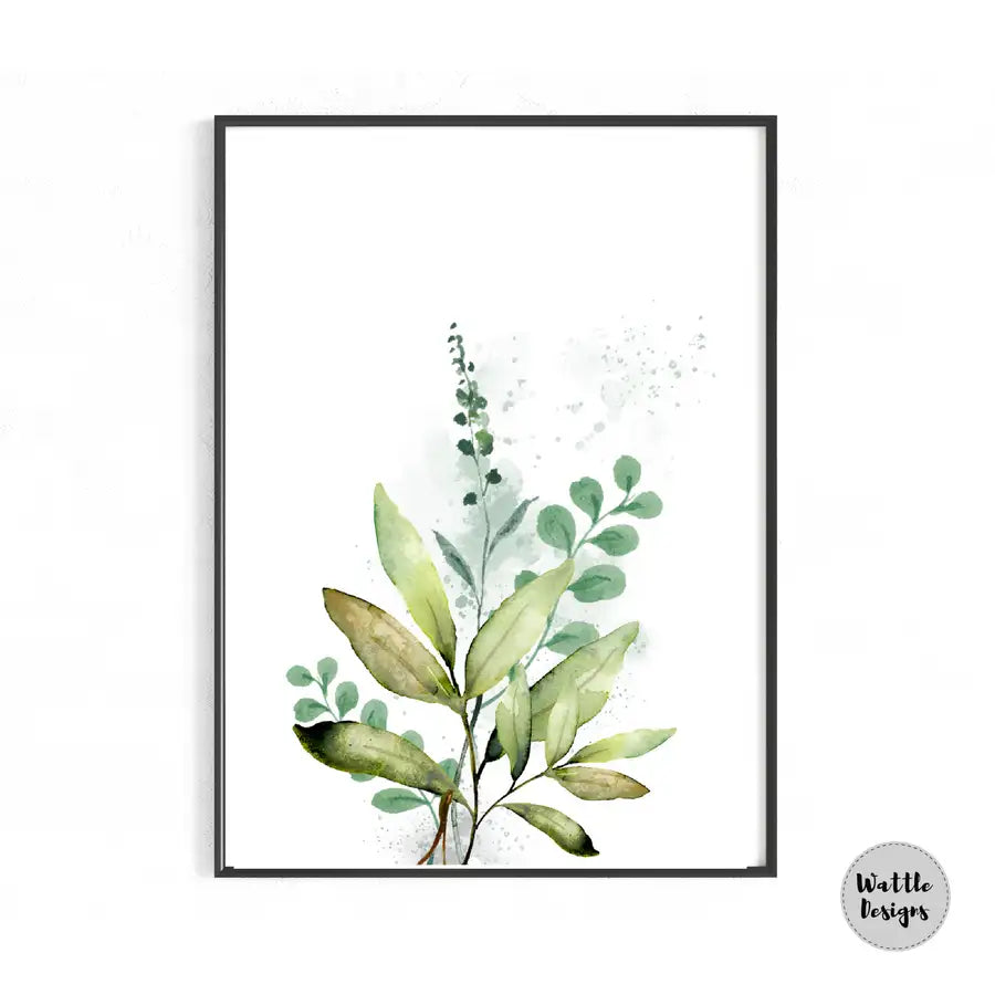 black frame with green watercolour leaf print