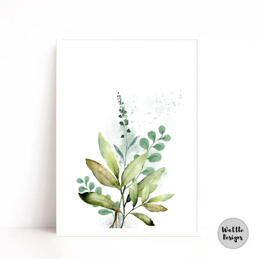 watercolour leaf print in white frame