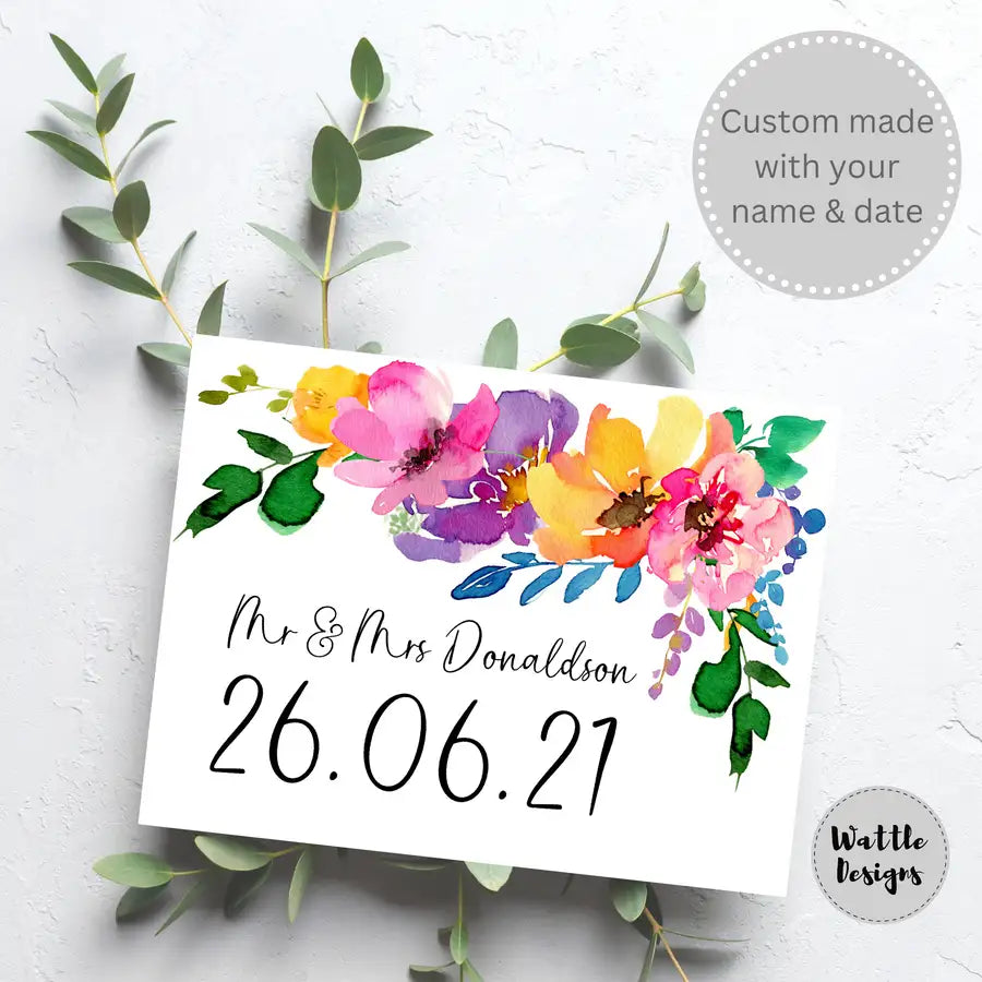 personalised floral wedding card